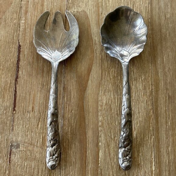 Vintage Arthur Court 1990 Rabbit Bunny Salad Serving Set Fork Spoon 11" Aluminum - Picture 1 of 5